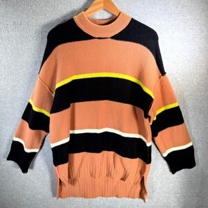 Free People Peaches Tunic Sweater Women's XS Orange Black Striped Drop Shoulder